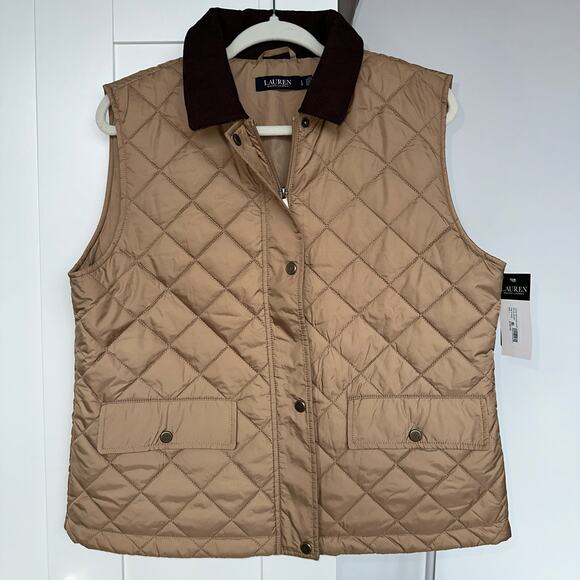 Lauren Ralph Lauren Jackets & Blazers - Lauren Ralph Lauren Women’s Classic Camel Corduroy-Trim Quilted Vest, Size L,NWT